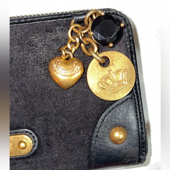 🦋Y2K Juicy Couture Velour & Leather Black and Gold Women's Long Wallet - Picture 3 of 8